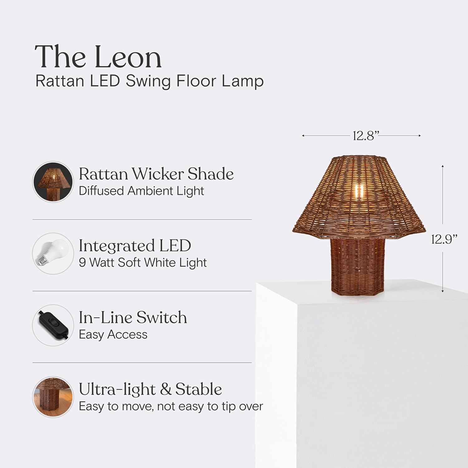 Lámpara de mesa rattan boho 13 pulgadas con bombilla LED cálida incluida 🌿 - Imagen 4
