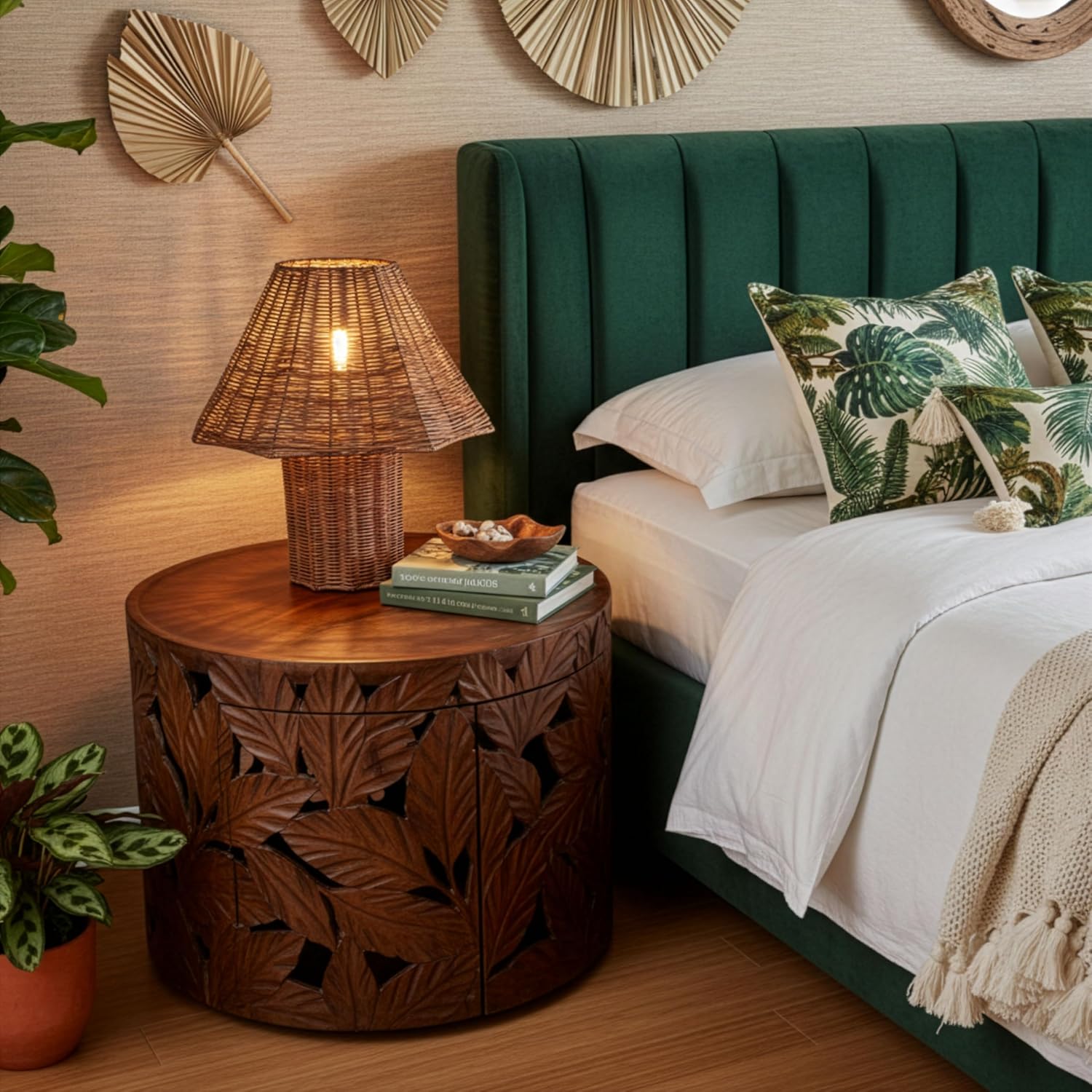 Lámpara de mesa rattan boho 13 pulgadas con bombilla LED cálida incluida 🌿 - Imagen 5