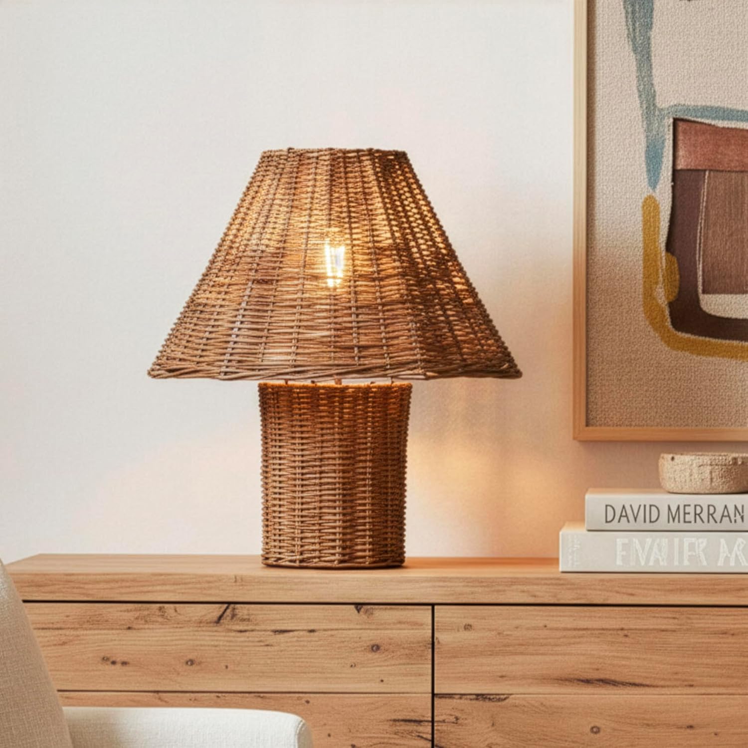 Lámpara de mesa rattan boho 13 pulgadas con bombilla LED cálida incluida 🌿