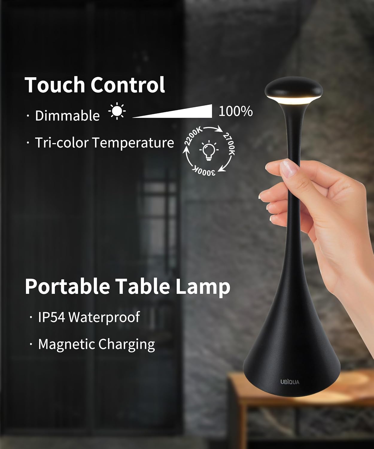 Lámpara de mesa retro recargable con base magnética, 3 tonos y dimmer ✨💡 - Imagen 7