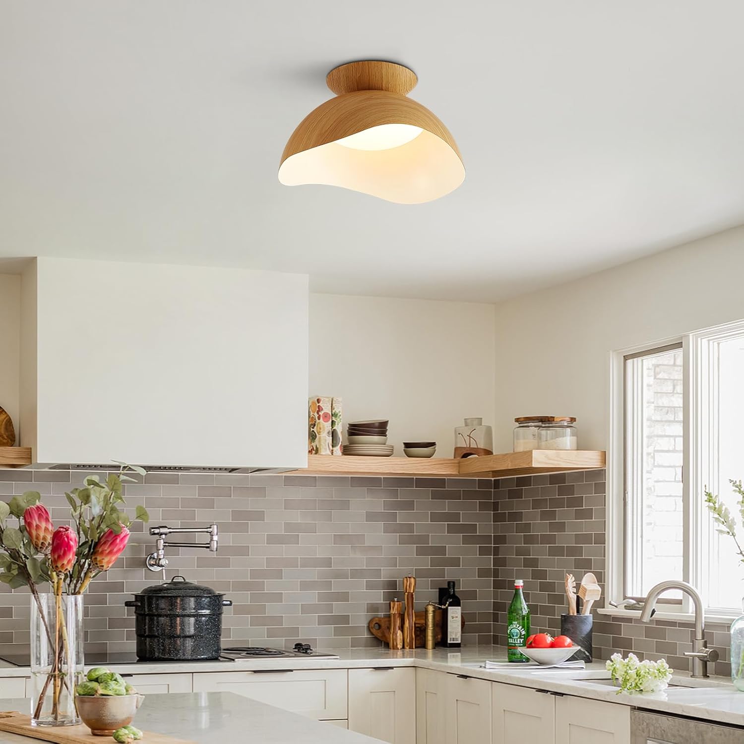Lámpara de Techo Semi Flush LED Estilo Madera 30 cm Regulable para Cocina y Dormitorio 🌿💡 - Imagen 3
