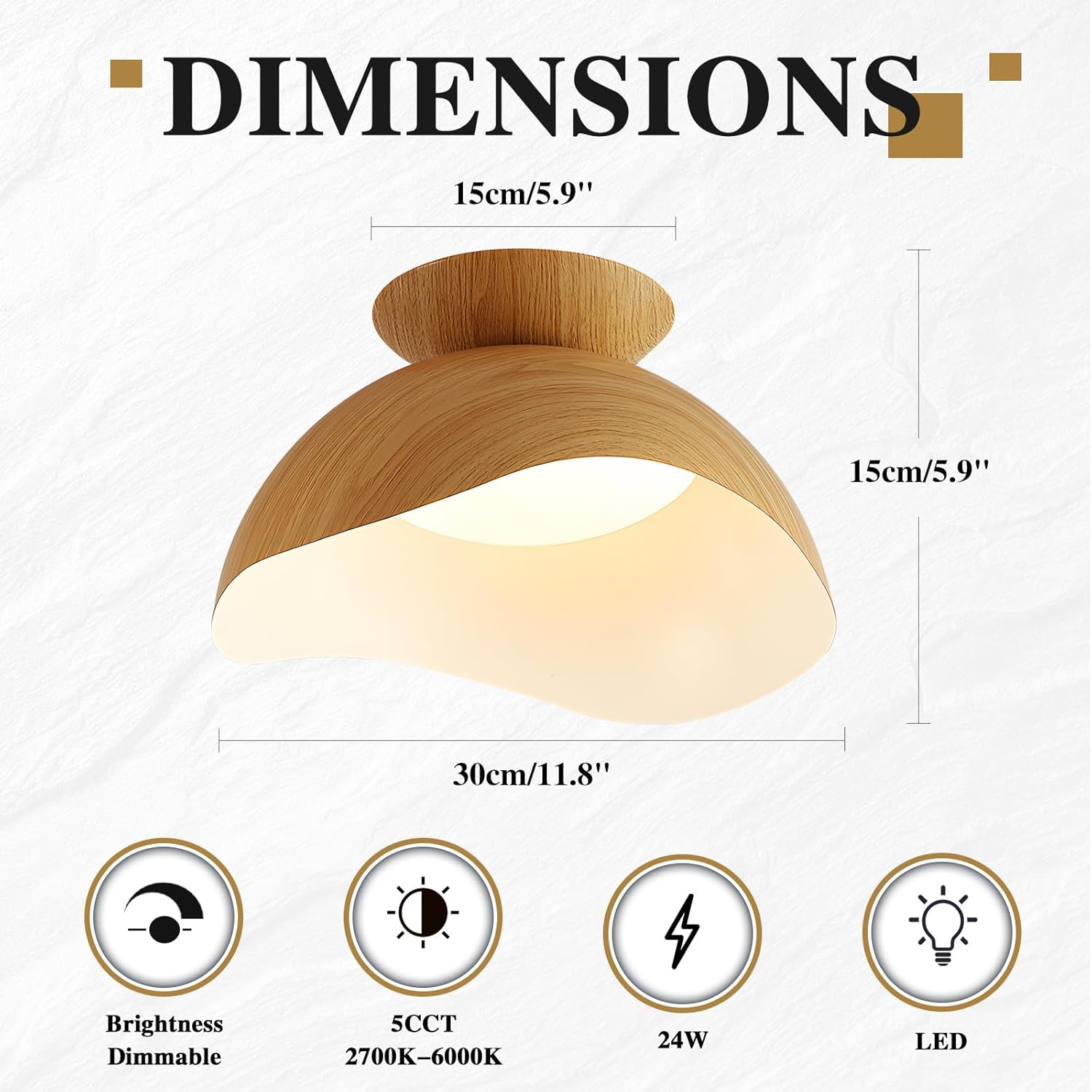 Lámpara de Techo Semi Flush LED Estilo Madera 30 cm Regulable para Cocina y Dormitorio 🌿💡 - Imagen 5