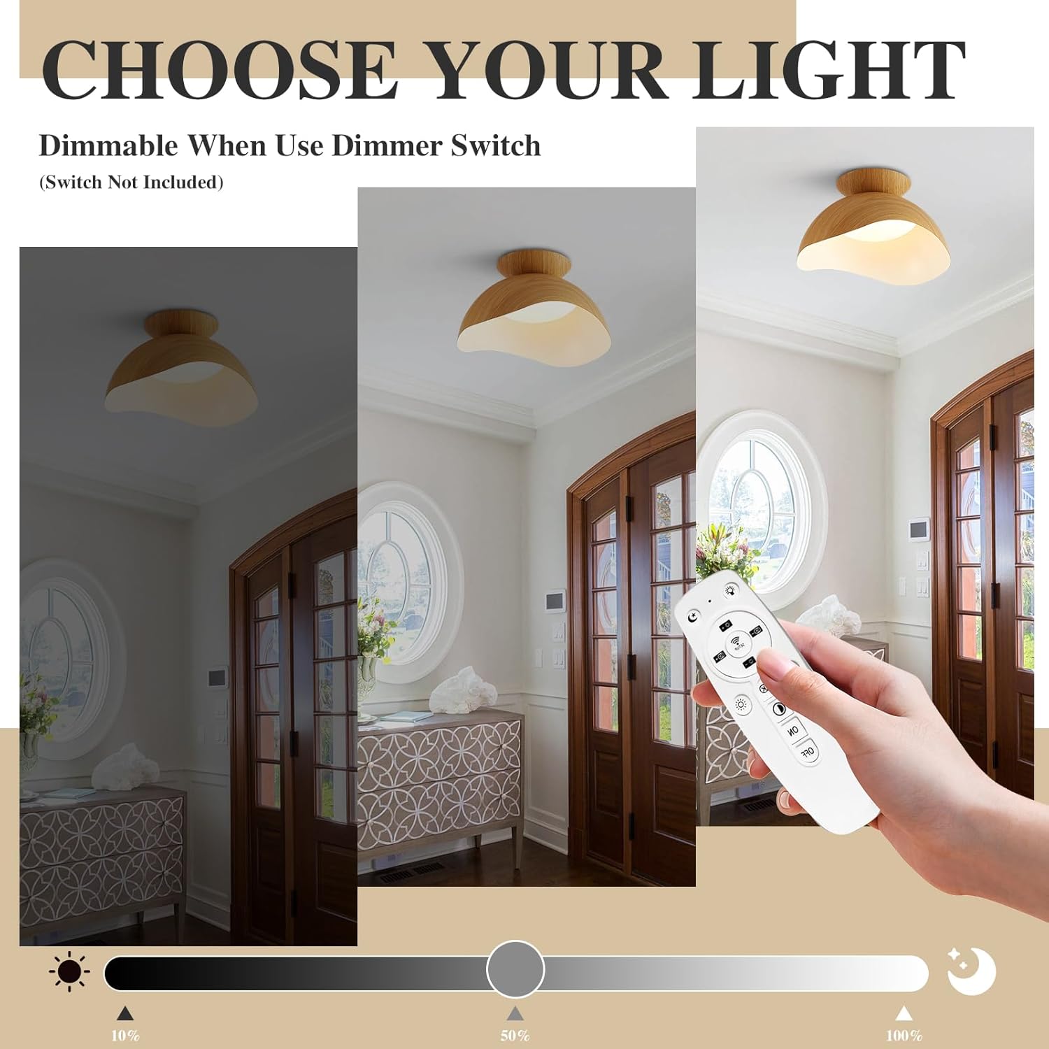 Lámpara de Techo Semi Flush LED Estilo Madera 30 cm Regulable para Cocina y Dormitorio 🌿💡 - Imagen 7
