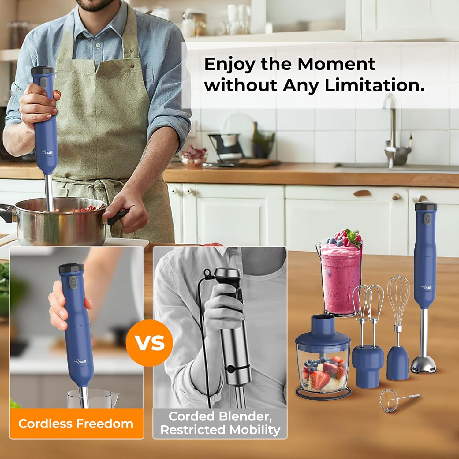 Licuadora de Mano Inalámbrica 6-en-1 Rosewill con Motor de Alta Potencia 🌀🔋 - Imagen 8