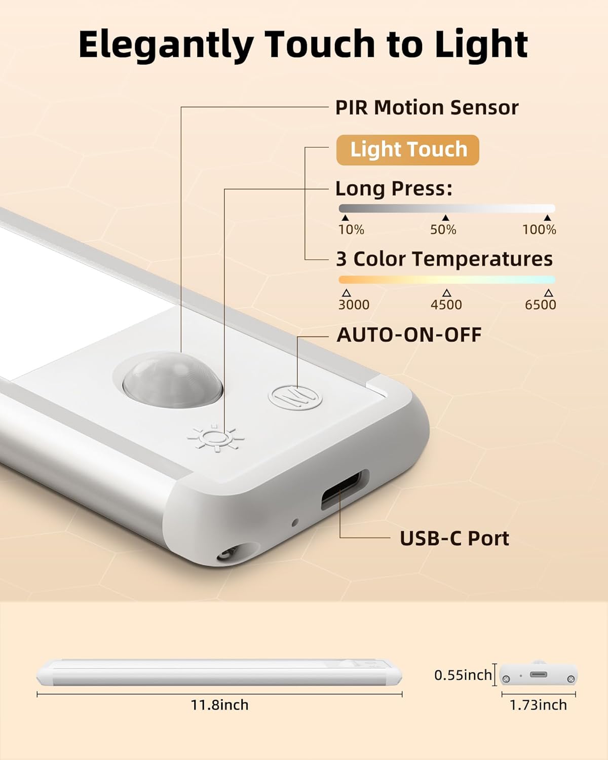 Luz LED recargable con sensor de movimiento 30 cm para gabinetes y clóset 💡 - Imagen 2
