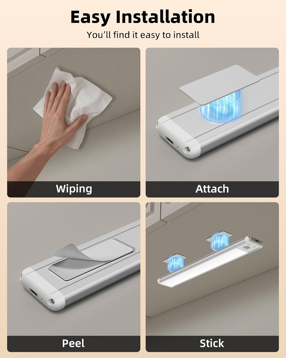 Luz LED recargable con sensor de movimiento 30 cm para gabinetes y clóset 💡 - Imagen 3