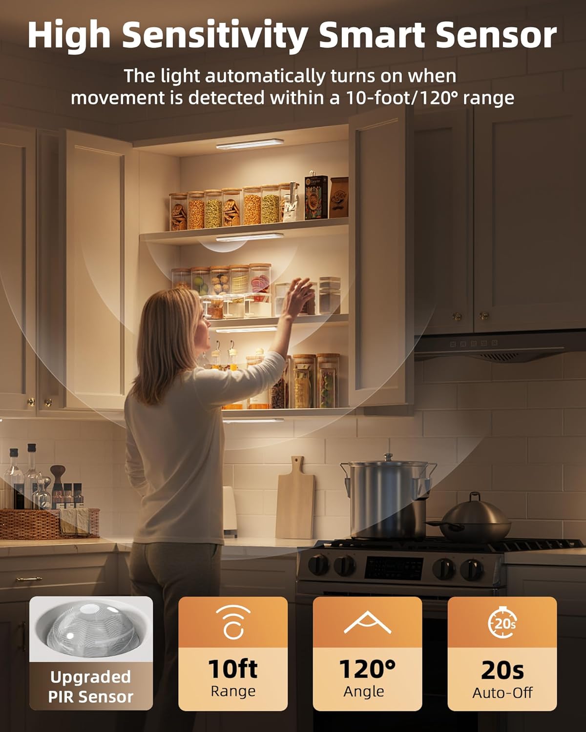 Luz LED recargable con sensor de movimiento 30 cm para gabinetes y clóset 💡 - Imagen 4