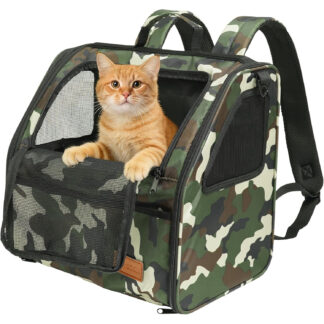 Mochila transportadora para gato o perro pequeño hasta 5.4 kg, camuflaje, reforzada y transpirable 🐾