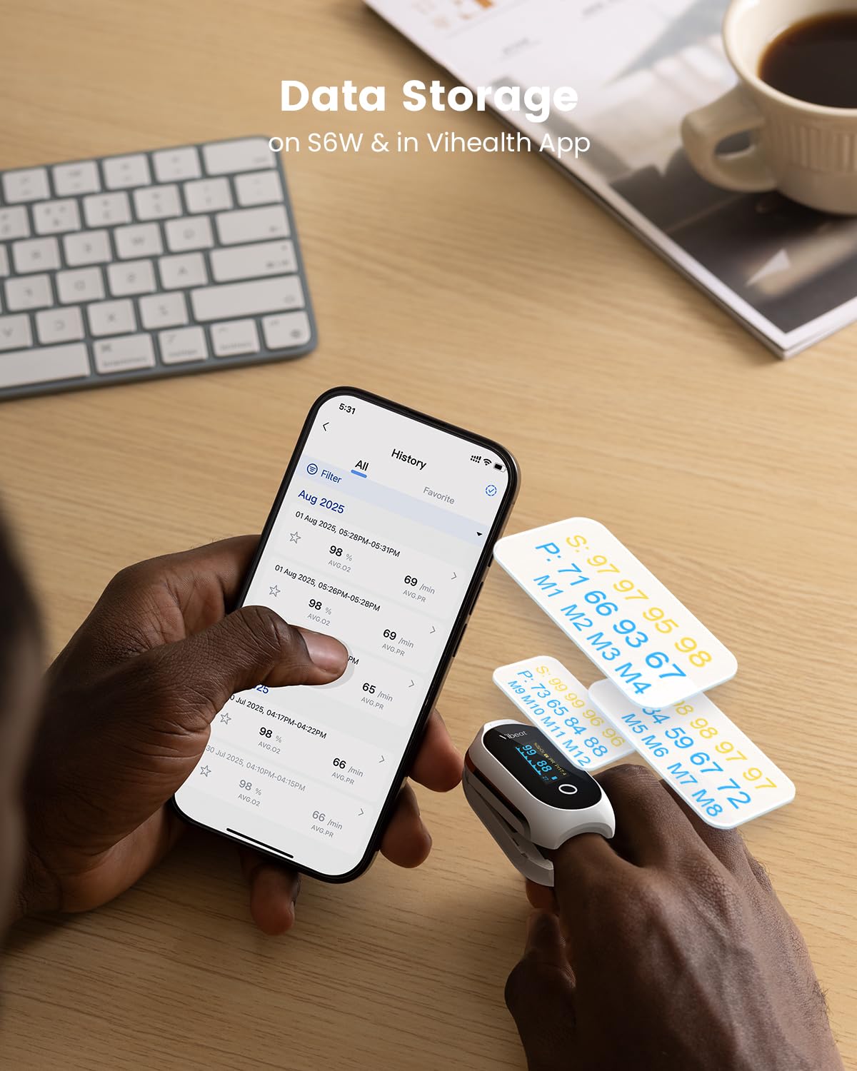 Oxímetro Recargable con Bluetooth Vibeat S6W – Monitor de Oxígeno y Pulso con App 📲💓 - Imagen 6