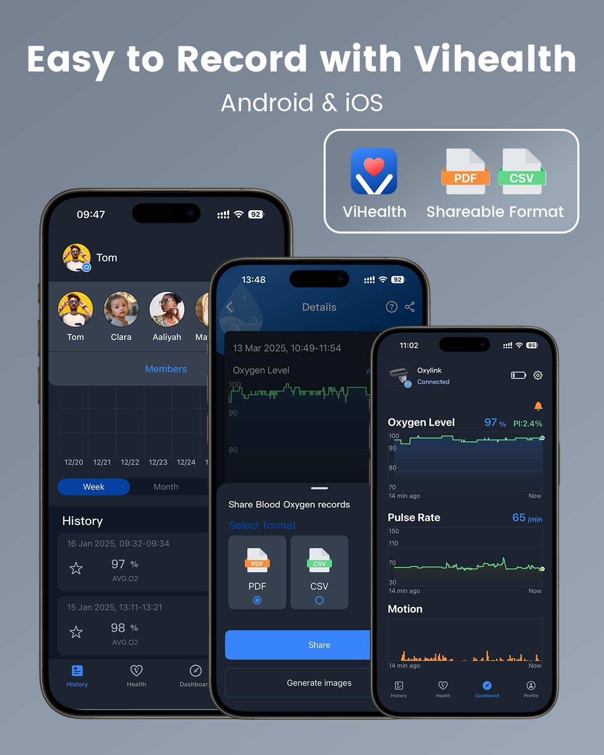 Oxímetro de pulso portátil con Bluetooth y notificación sonora 🔋📲🖤 - Imagen 3