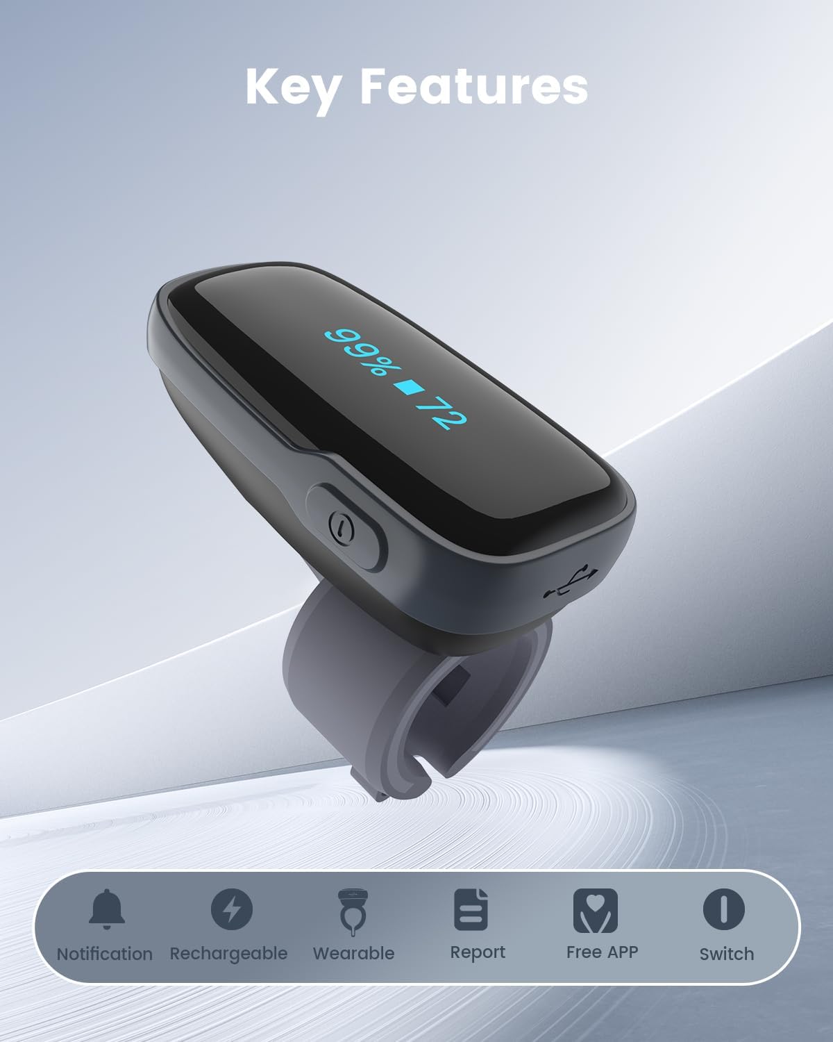 Oxímetro de pulso portátil con Bluetooth y notificación sonora 🔋📲🖤 - Imagen 6