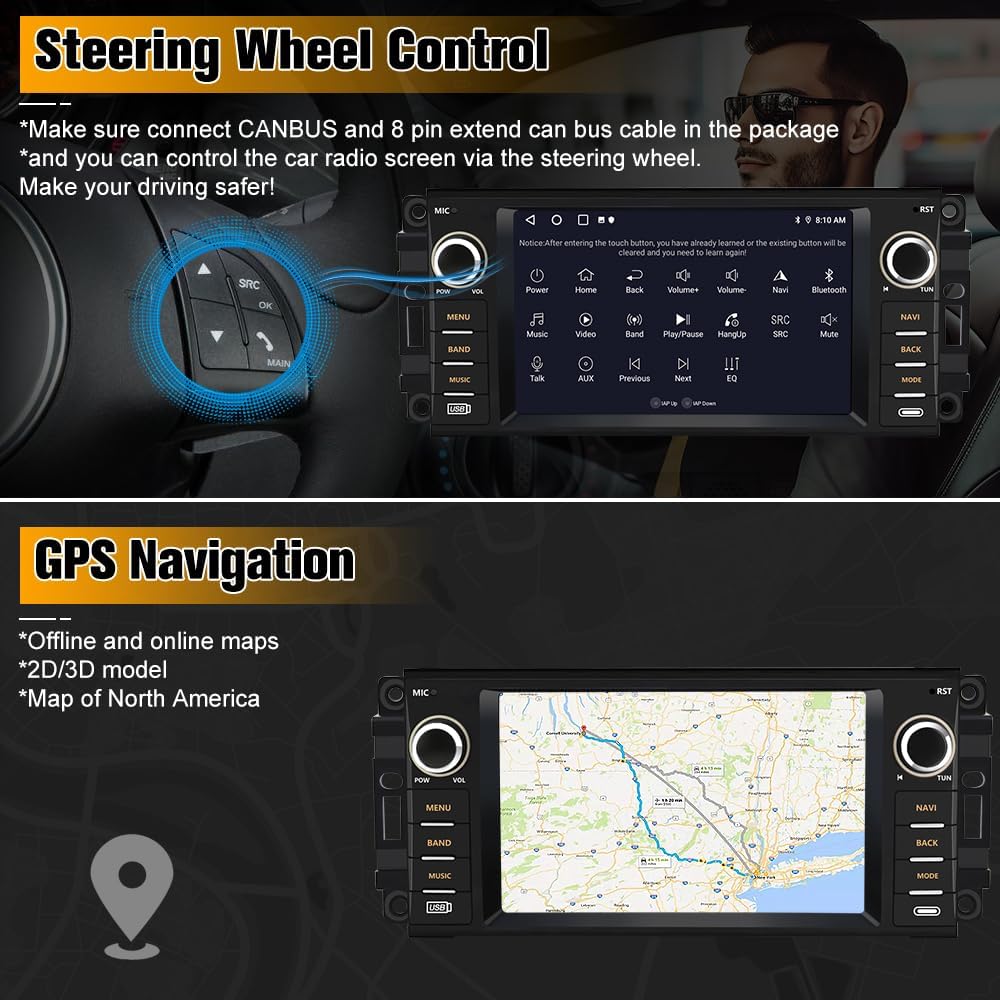 Pantalla Android 13 para Jeep Wrangler JK con CarPlay y Android Auto 7 pulgadas 🚙📱✨ - Imagen 5