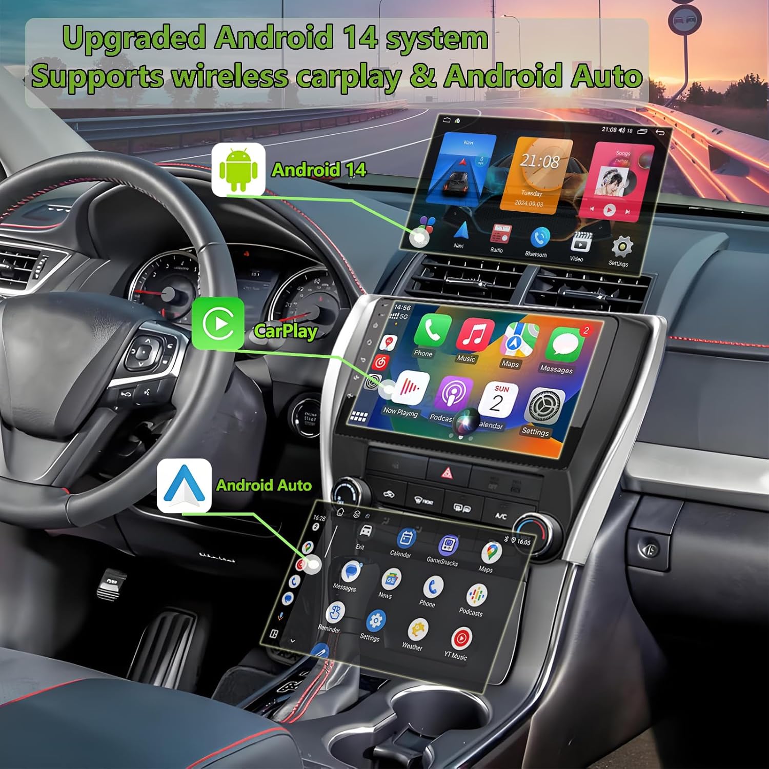 Pantalla Android 14 para Toyota Camry 2015–2017 con CarPlay y Android Auto inalámbricos 🚗📱 - Imagen 5