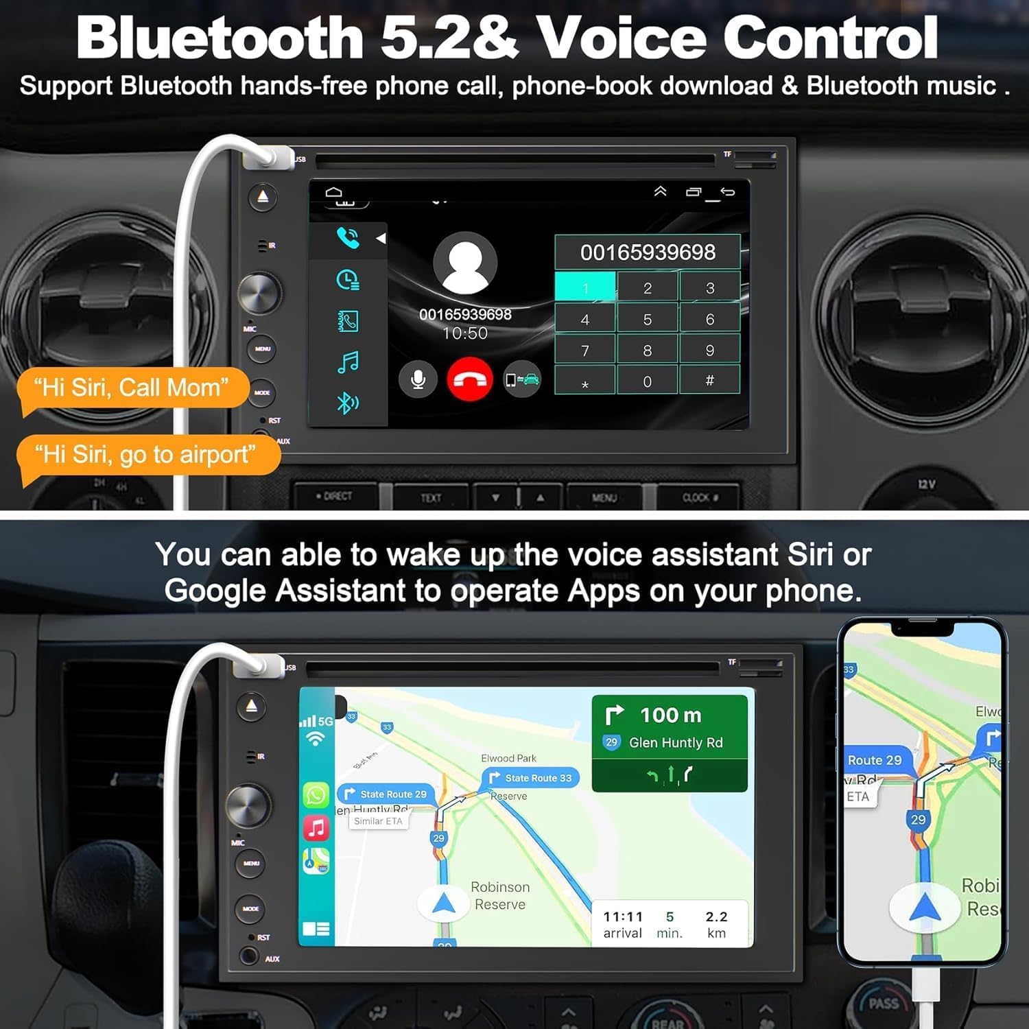 Pantalla CarPlay Android Auto 7” con CD/DVD, Bluetooth 5.2 y Cámara de Reversa - Imagen 6