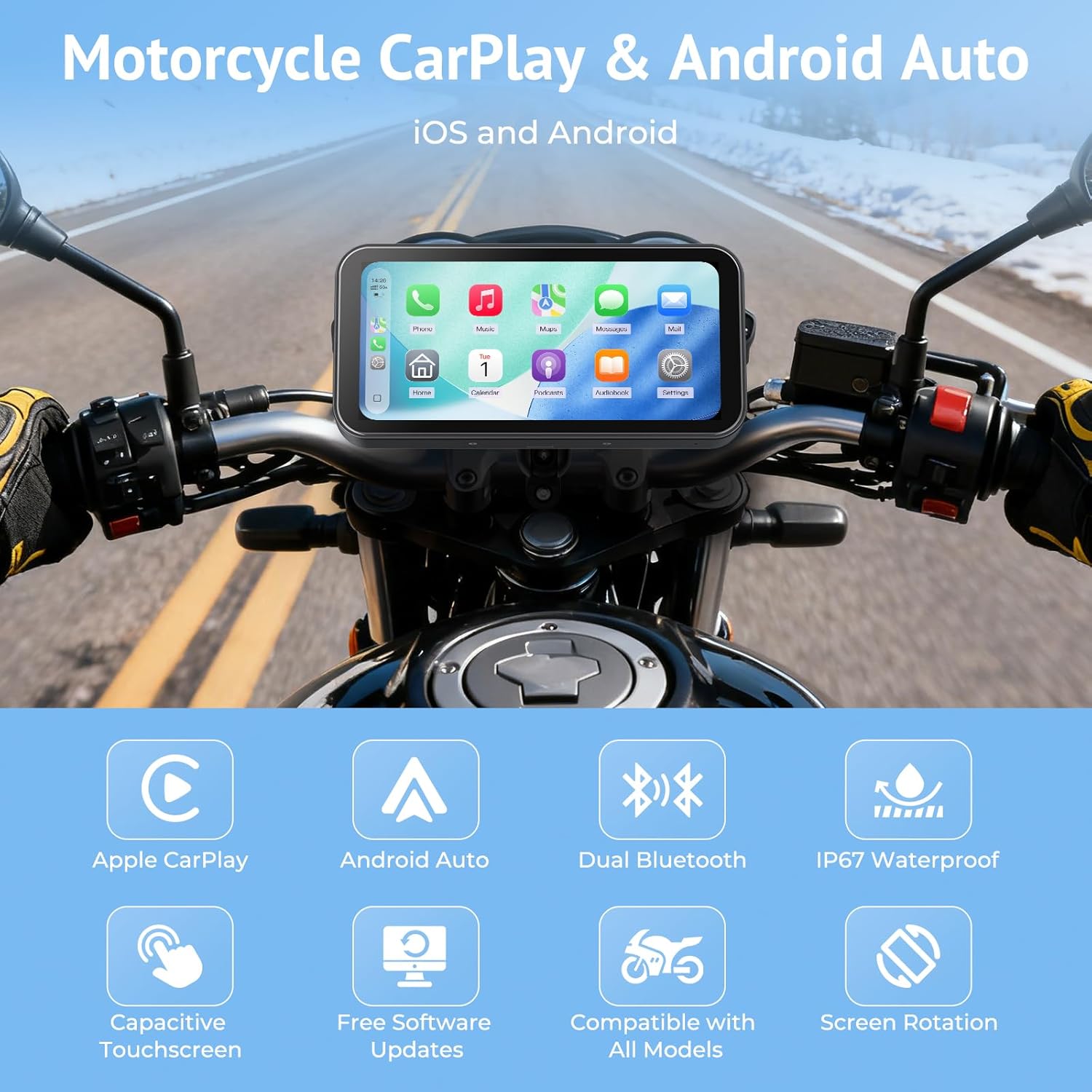 Pantalla CarPlay y Android Auto inalámbrica 6.25 pulgadas para moto, TPMS, IP67, GPS, Bluetooth, fácil instalación 🚦 - Imagen 2