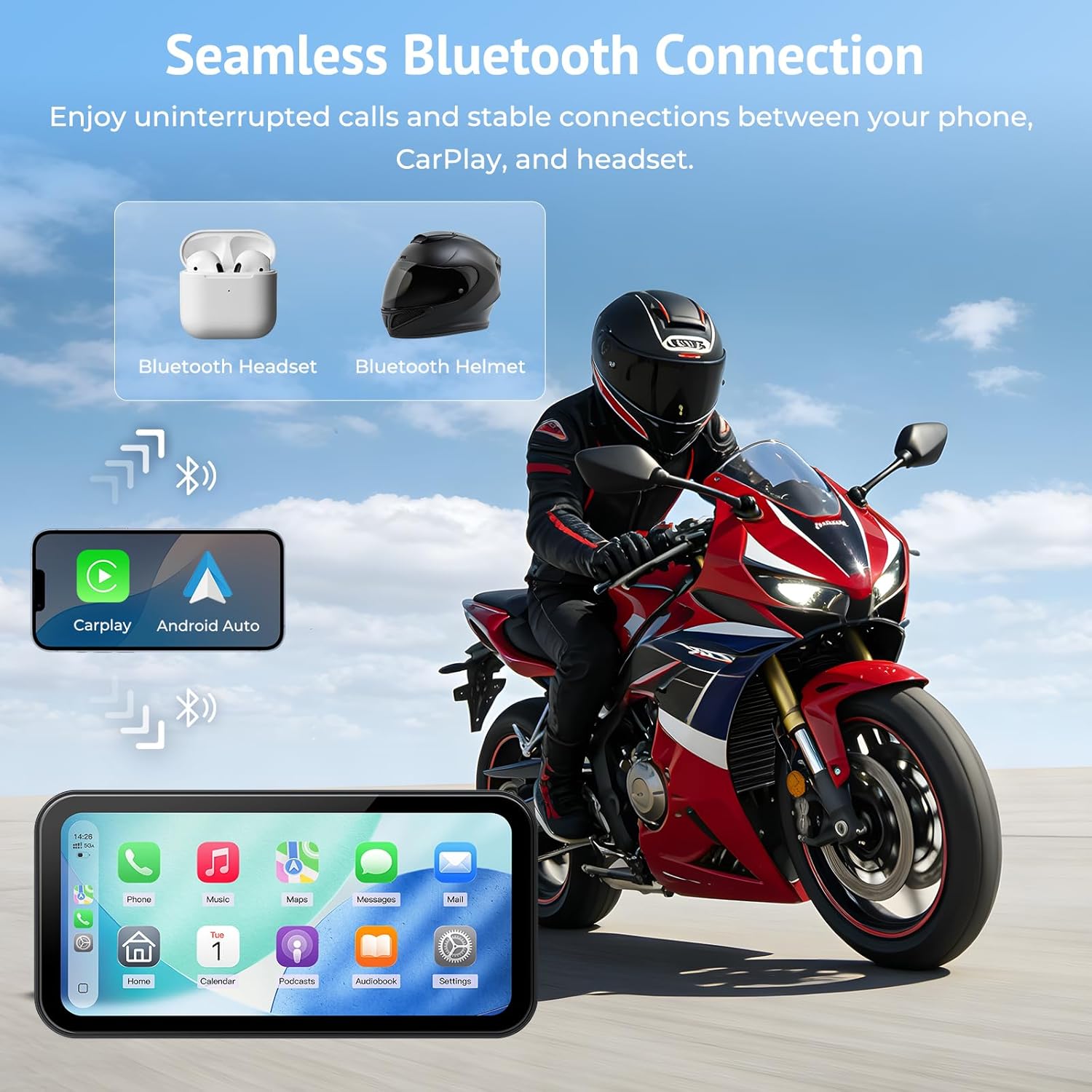 Pantalla CarPlay y Android Auto inalámbrica 6.25 pulgadas para moto, TPMS, IP67, GPS, Bluetooth, fácil instalación 🚦 - Imagen 6
