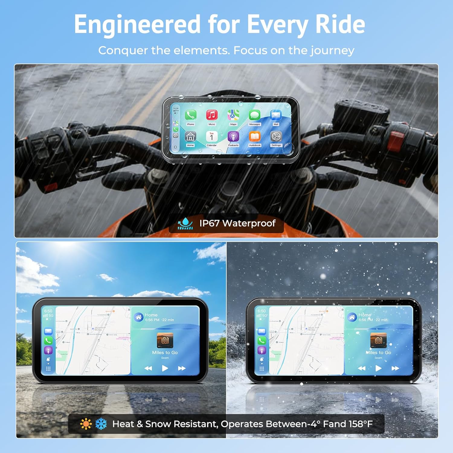 Pantalla CarPlay y Android Auto inalámbrica 6.25 pulgadas para moto, TPMS, IP67, GPS, Bluetooth, fácil instalación 🚦 - Imagen 8