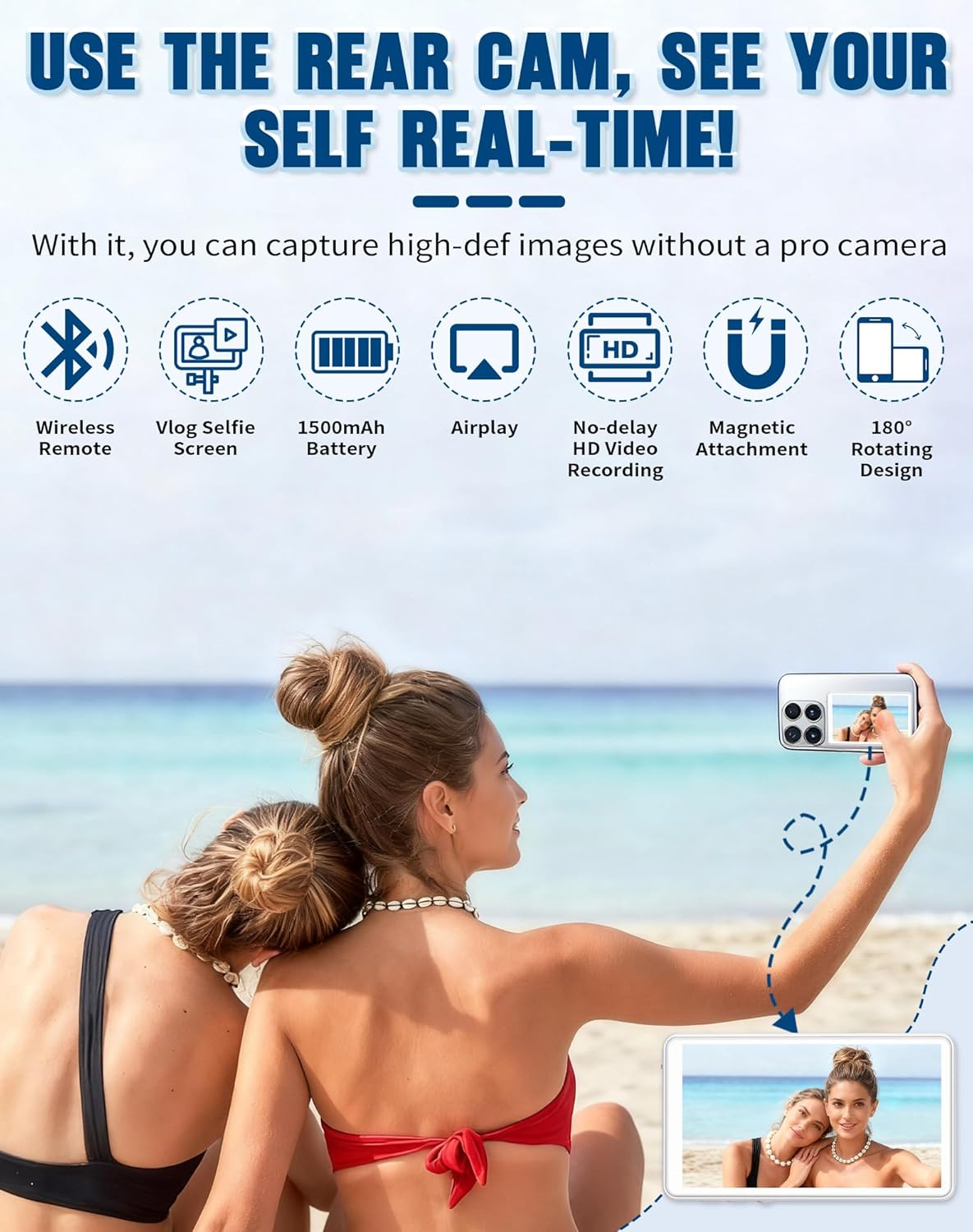 Pantalla Selfie Magnética con Control Bluetooth 📸 Monitor Inalámbrico 1080P para iPhone y Android - Imagen 4