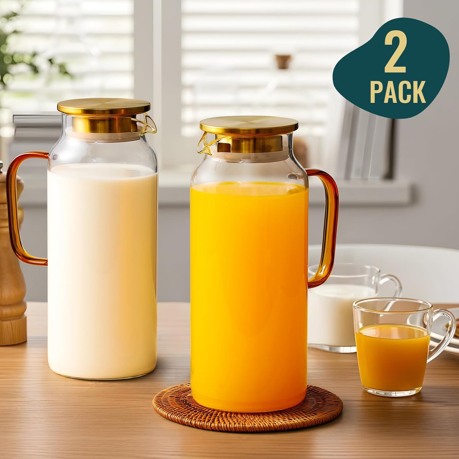 Set de 2 jarras de vidrio borosilicato de 2 litros con tapa y asa - Imagen 2