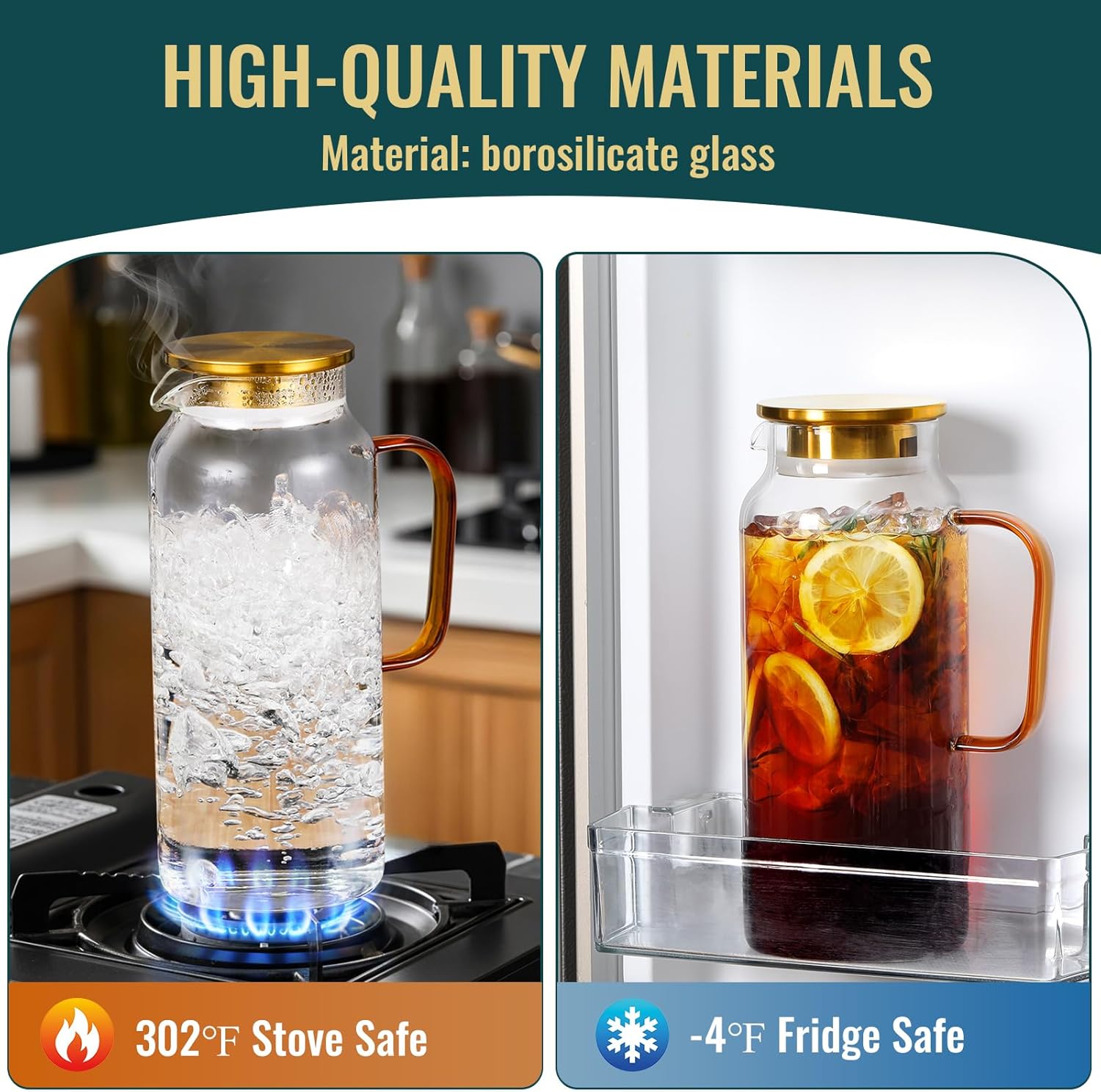 Set de 2 jarras de vidrio borosilicato de 2 litros con tapa y asa - Imagen 3