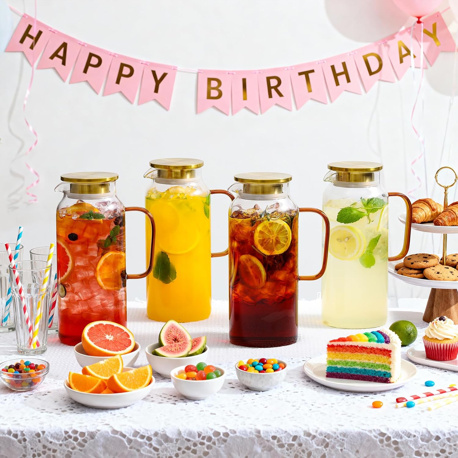 Set de 2 jarras de vidrio borosilicato de 2 litros con tapa y asa - Imagen 4