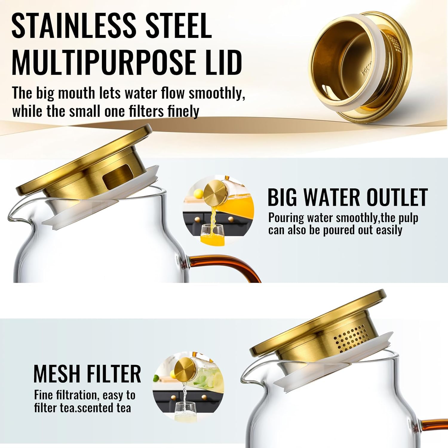 Set de 2 jarras de vidrio borosilicato de 2 litros con tapa y asa - Imagen 5