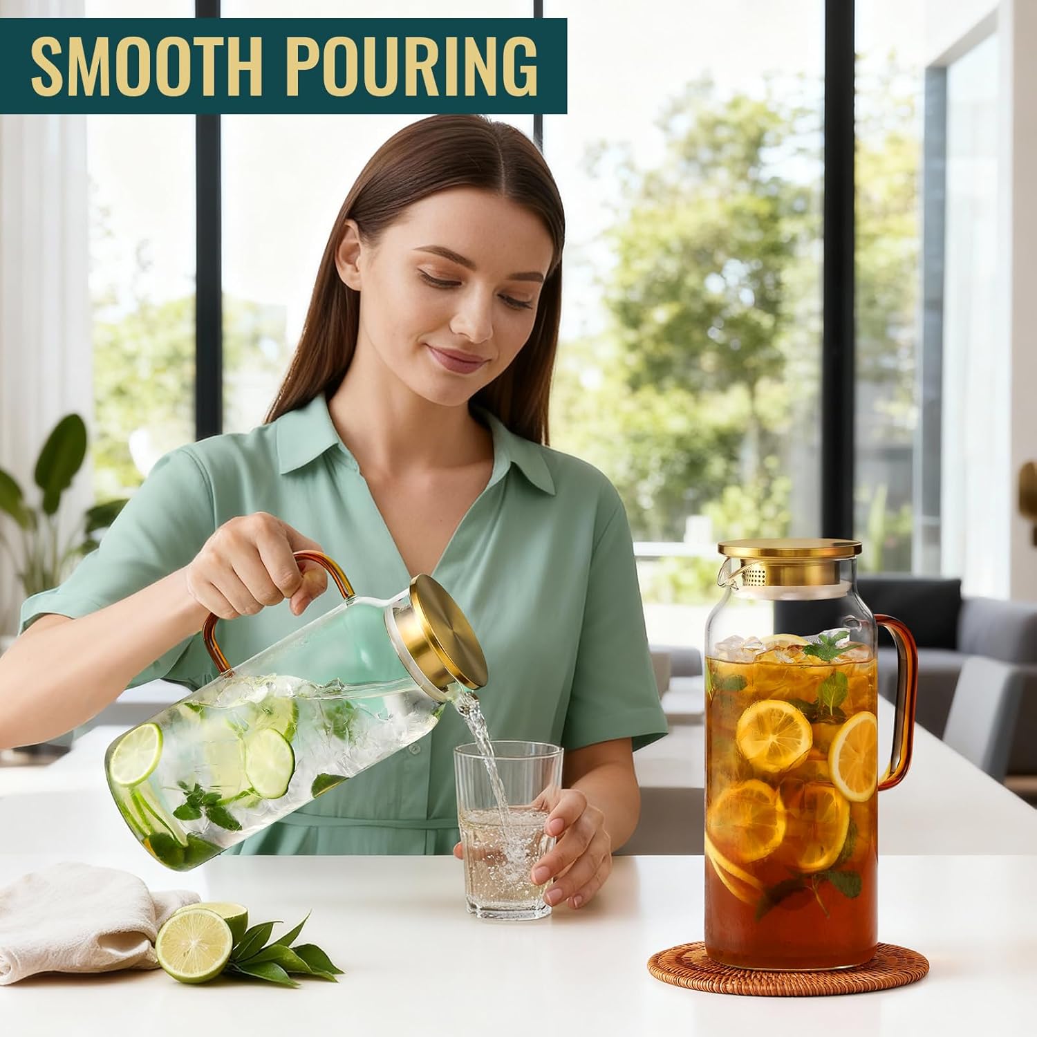 Set de 2 jarras de vidrio borosilicato de 2 litros con tapa y asa - Imagen 7