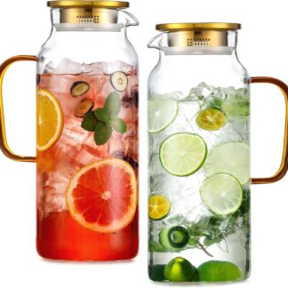 Set de 2 jarras de vidrio borosilicato de 2 litros con tapa y asa