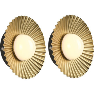 Set de 2 Apliques de Pared Dorados Recargables Sin Cable, Luz LED Regulable 5200mAh, Diseño Moderno Pleatado, Control Remoto y Táctil