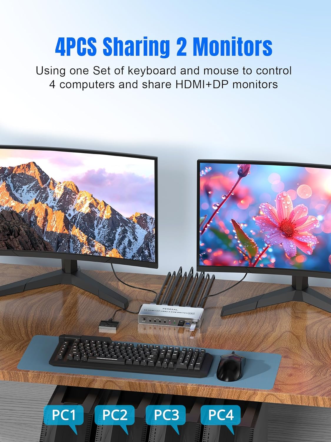 Switch KVM PERESAL 4x2 HDMI + DP con 3 USB 3.0 y soporte 4K 🎮🖥️⚡ - Imagen 9