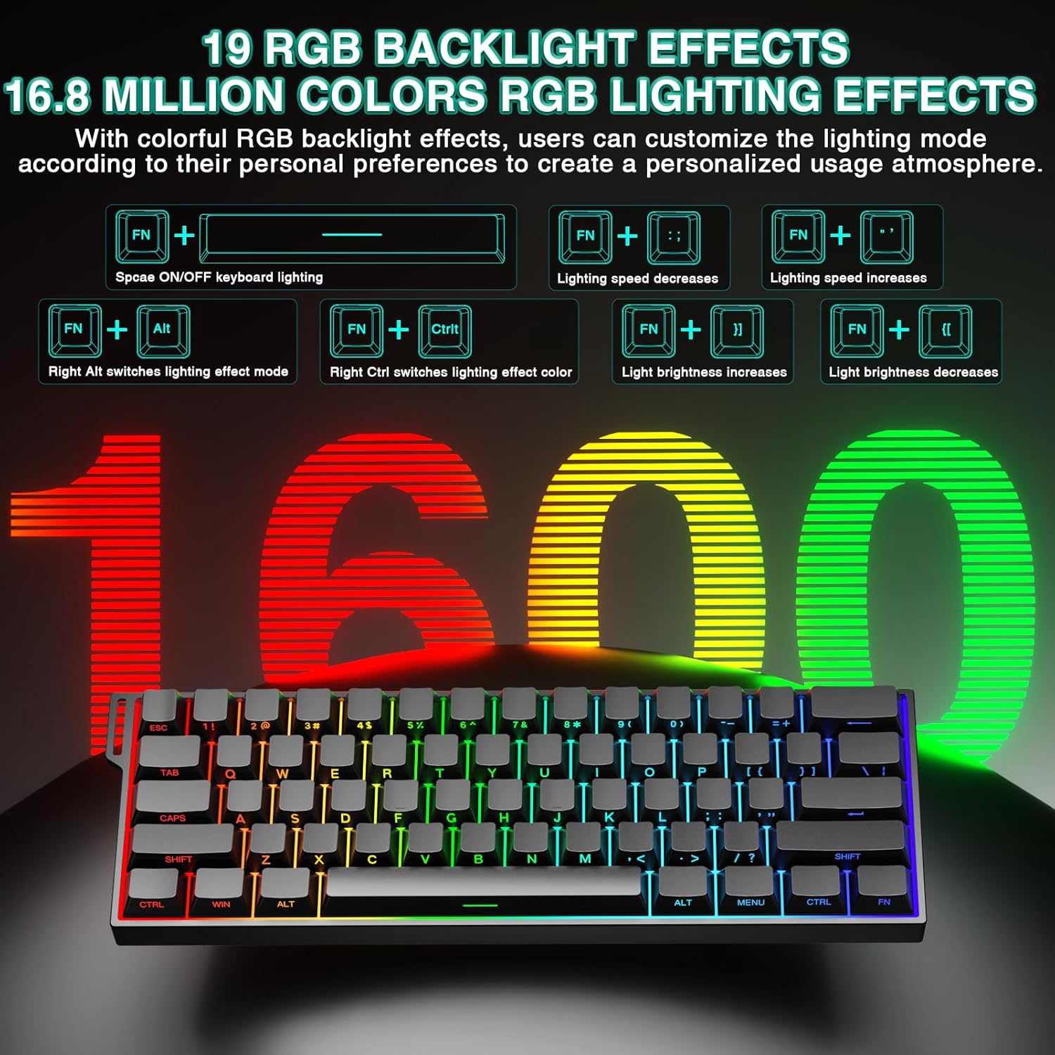 Teclado mecánico inalámbrico Aula Mini60 HE Pro RGB 60% 🎮🧠 - Imagen 8