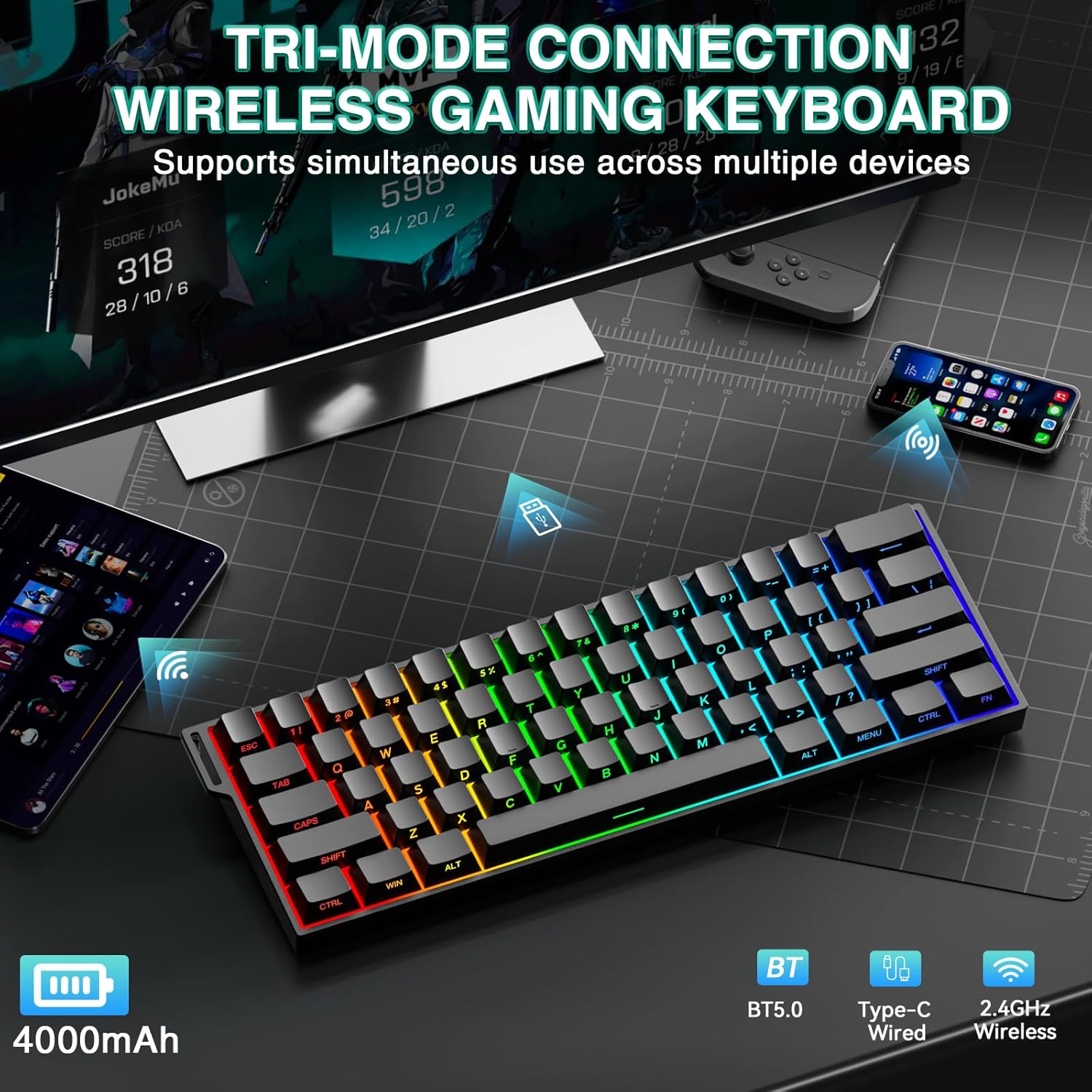 Teclado mecánico inalámbrico Aula Mini60 HE Pro RGB 60% 🎮🧠 - Imagen 9