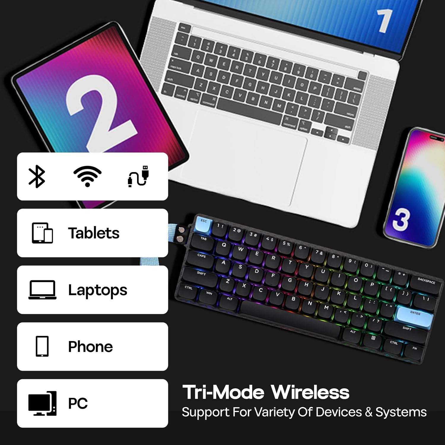 Teclado mecánico inalámbrico 60% con retroiluminación RGB y triple conectividad 🎮⌨️ - Imagen 4