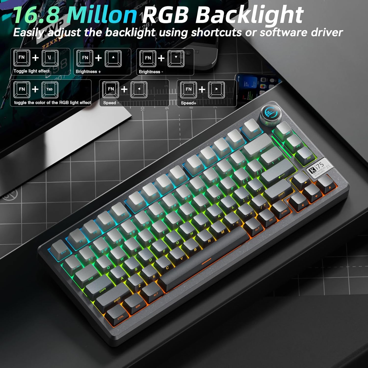 Teclado Mecánico Inalámbrico 75% KI75 con RGB, Knob y Hot-Swap 🔥⌨️ - Imagen 3