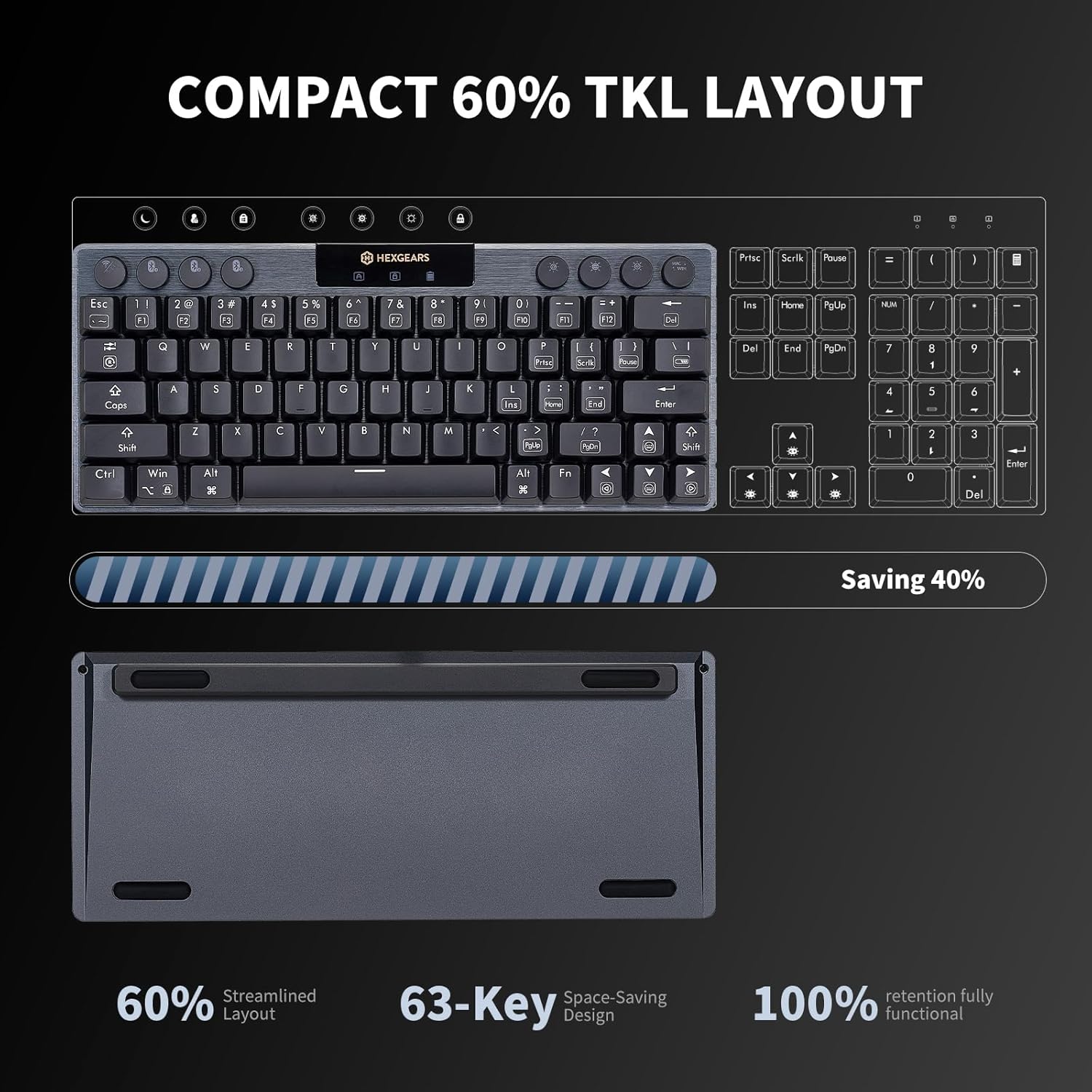 Teclado Mecánico Inalámbrico Hexgears A1 Bajo Perfil 60% RGB – Triple Conexión Bluetooth/2.4GHz/USB-C 💻⌨️🌈 - Imagen 6