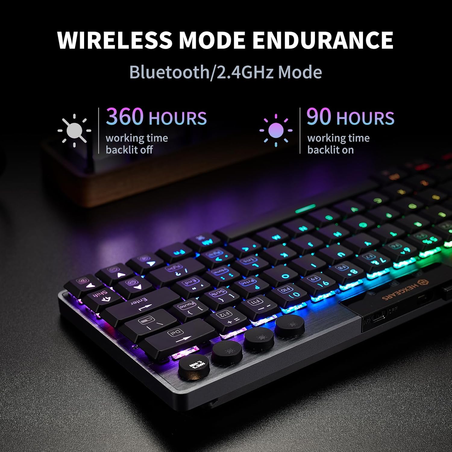 Teclado Mecánico Inalámbrico Hexgears A1 Bajo Perfil 60% RGB – Triple Conexión Bluetooth/2.4GHz/USB-C 💻⌨️🌈 - Imagen 7