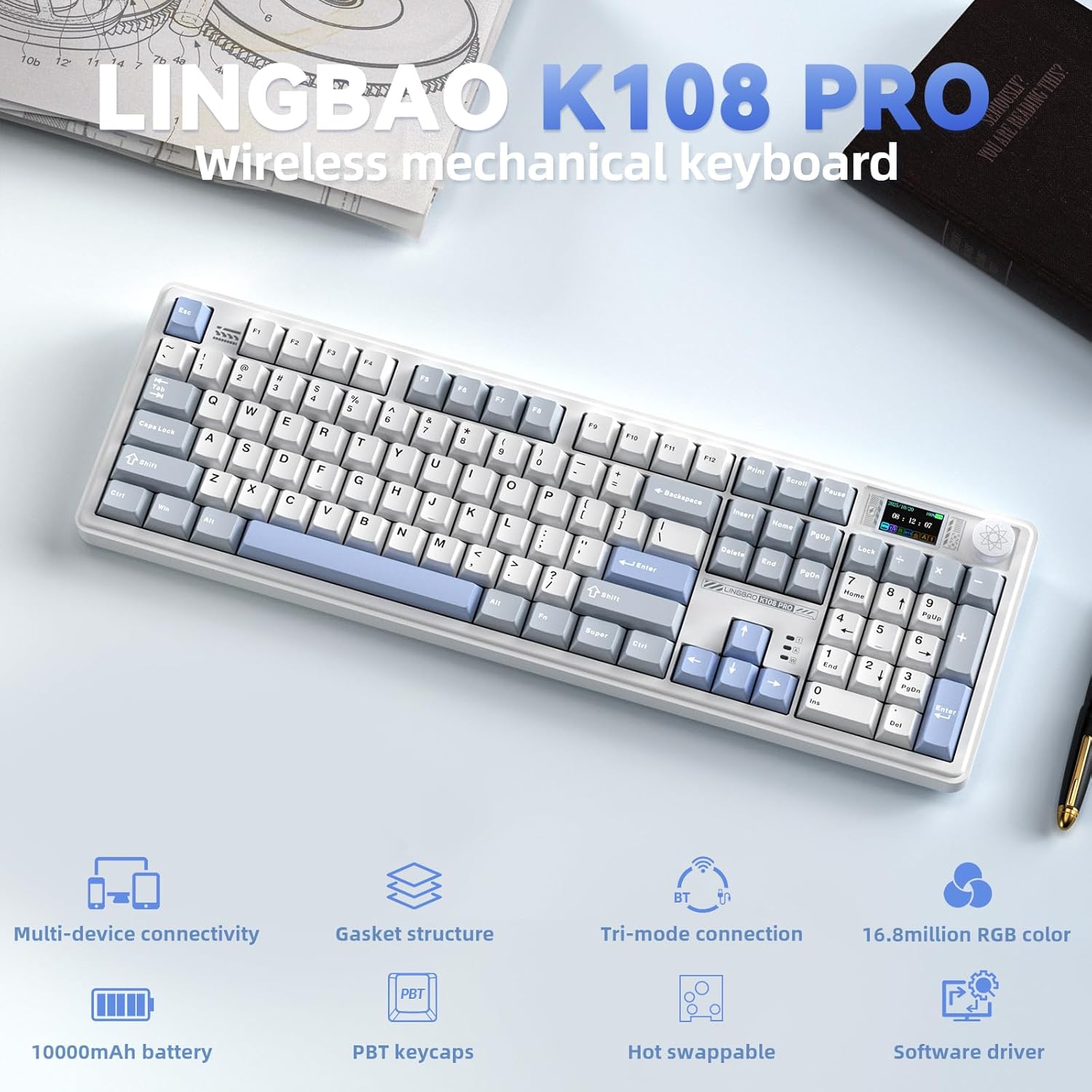 Teclado mecánico inalámbrico K108 Pro con pantalla y perilla RGB 🌈⌨️ - Imagen 5
