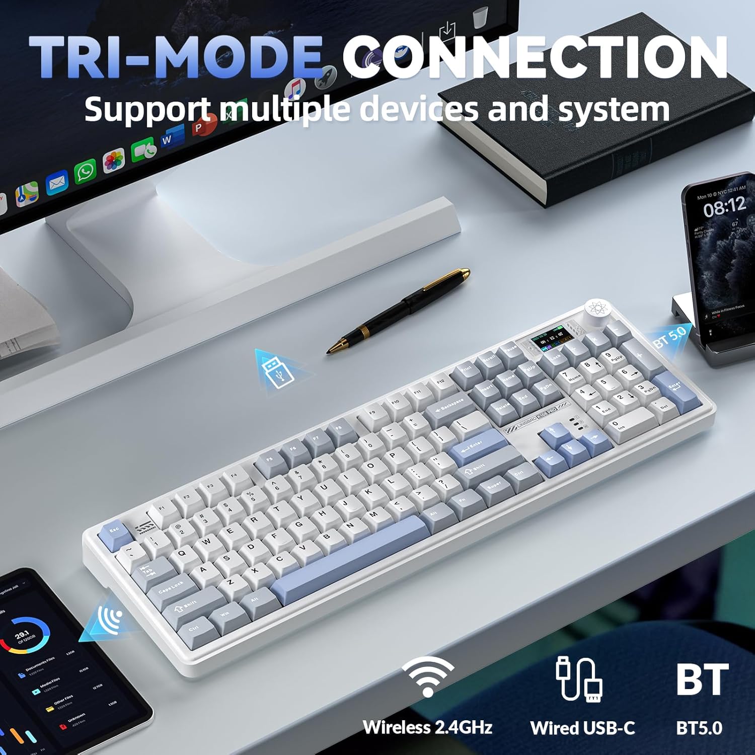 Teclado mecánico inalámbrico K108 Pro con pantalla y perilla RGB 🌈⌨️ - Imagen 6