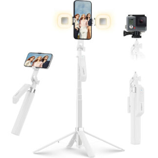 Trípode Profesional para Celular con Luz de Anillo y Control Remoto, Extensible hasta 180 cm, Blanco