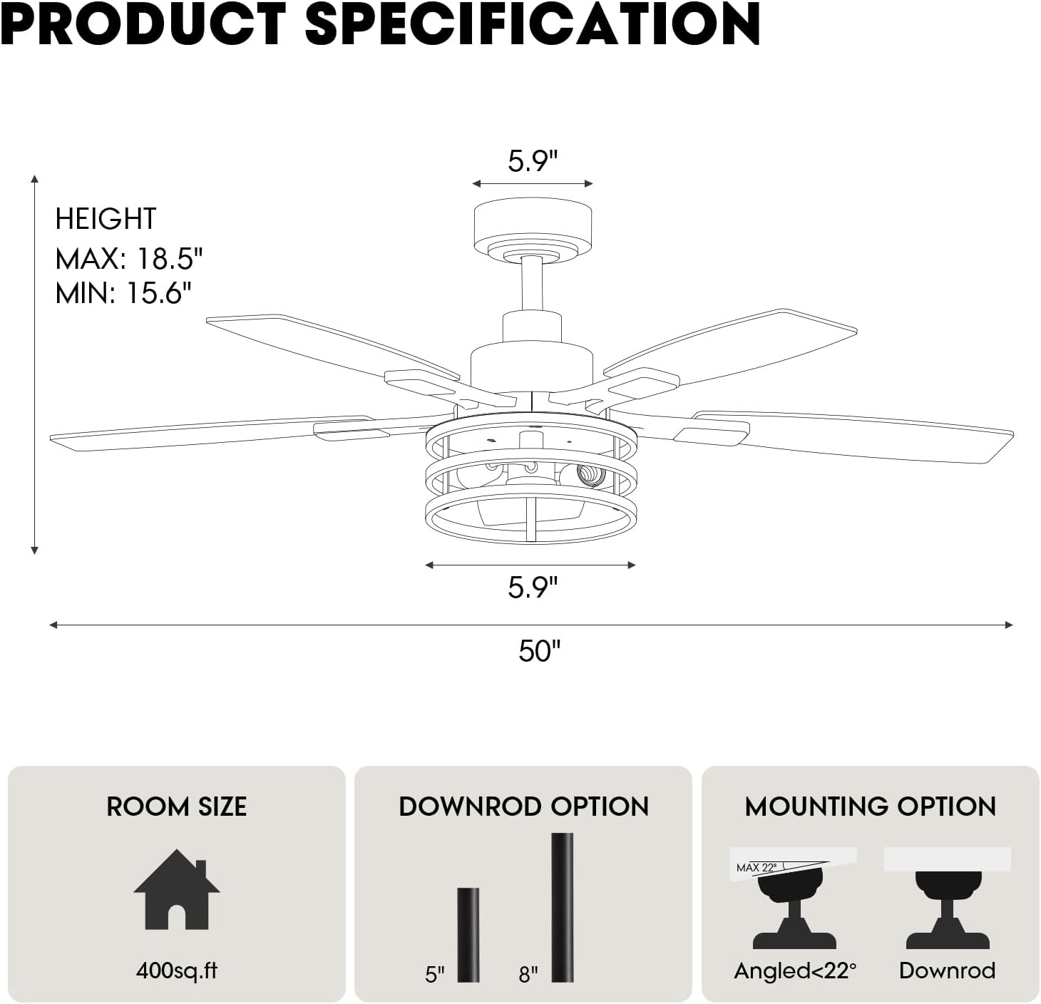 Ventilador de Techo 132 cm con Luz LED y Control Remoto para Interior y Exterior 🌀💡 - Imagen 8
