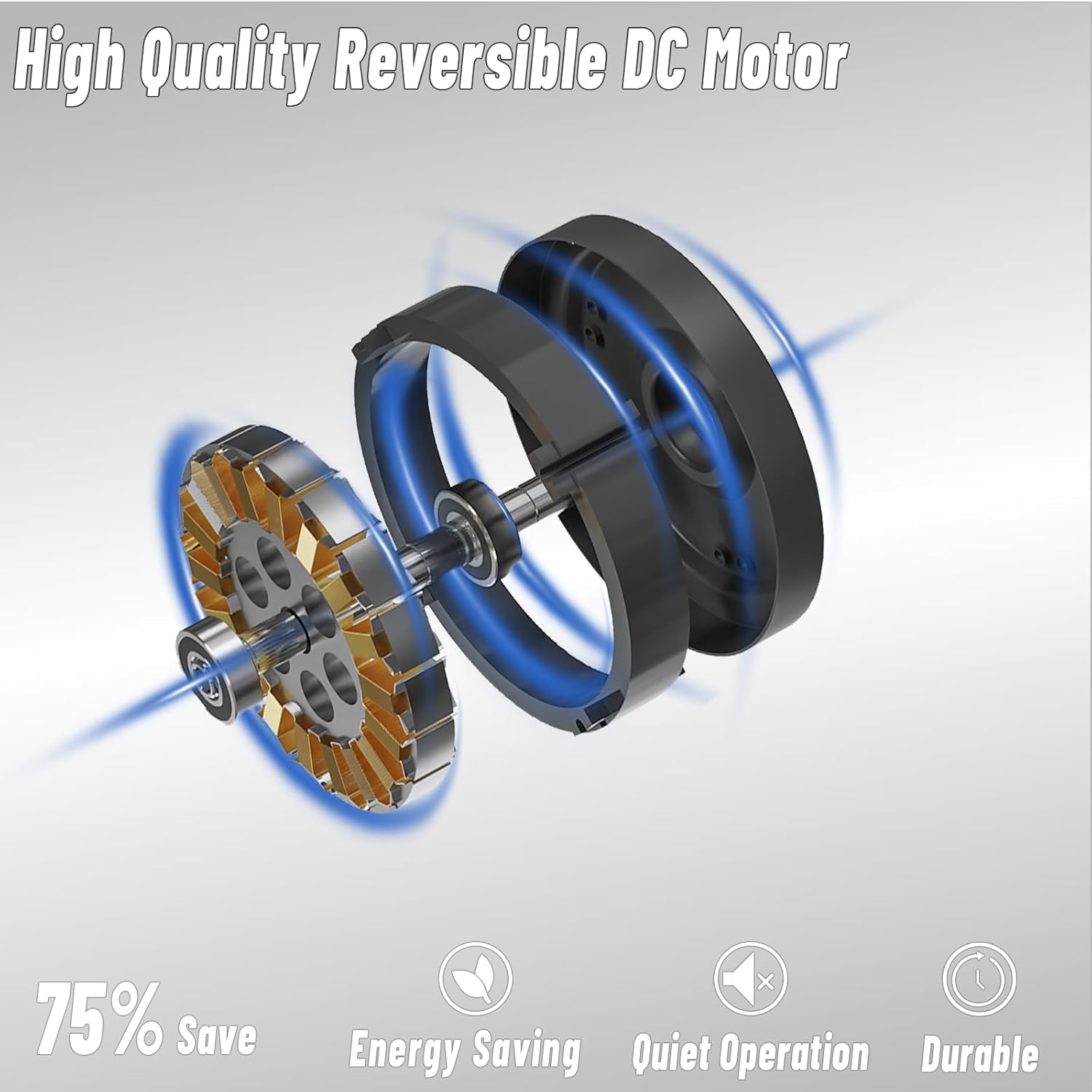 Ventilador de techo 132 cm con luz LED, 7 aspas silenciosas, control remoto, negro mate y acero cepillado 🌬️💡 - Imagen 4