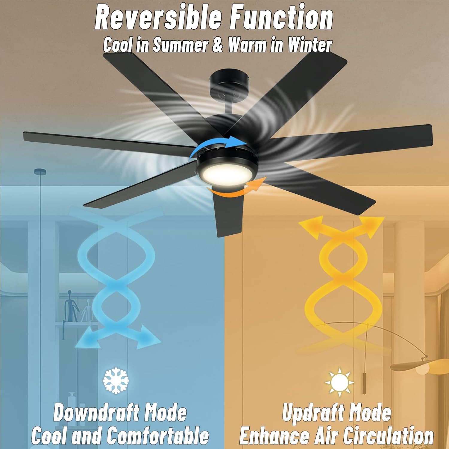 Ventilador de techo 132 cm con luz LED, 7 aspas silenciosas, control remoto, negro mate y acero cepillado 🌬️💡 - Imagen 7