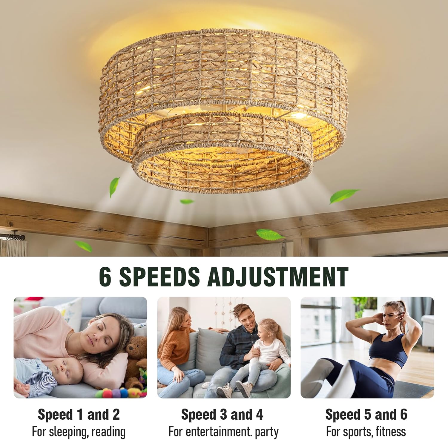 Ventilador de Techo Boho Enrejado con Luz y Control Remoto 🌿💡 - Imagen 3