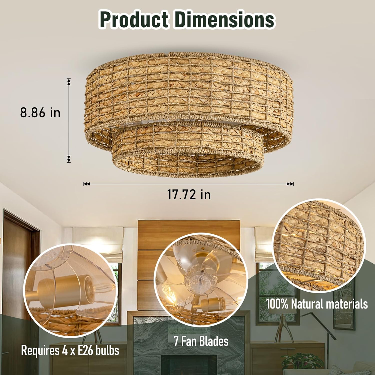 Ventilador de Techo Boho Enrejado con Luz y Control Remoto 🌿💡 - Imagen 7