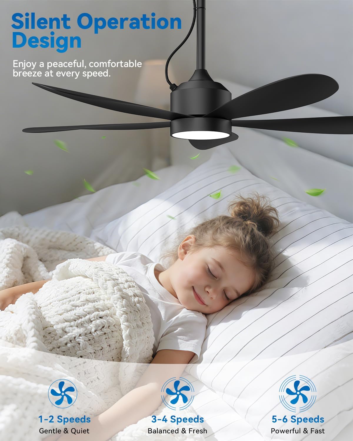 Ventilador de techo exterior 132 cm con luz LED, impermeable IP67, 6 velocidades, control remoto y enchufe, negro para terraza, pérgola o gazebo 🌧️💡 - Imagen 4