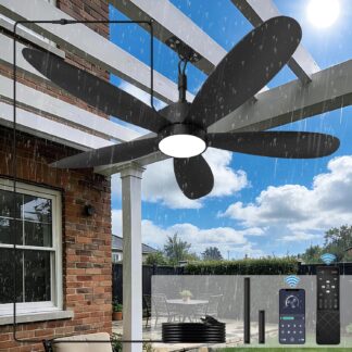 Ventilador de techo exterior 132 cm con luz LED, impermeable IP67, 6 velocidades, control remoto y enchufe, negro para terraza, pérgola o gazebo 🌧️💡