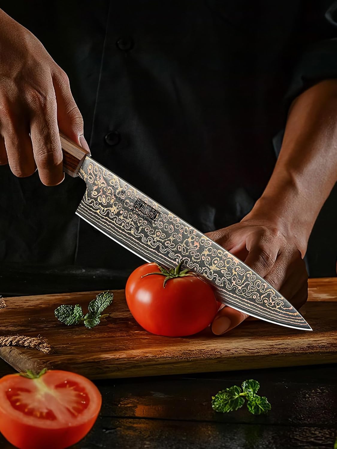 Cuchillo de Chef 20 cm tipo japonés con acero damasco y mango de madera 🔪✨ - Imagen 6