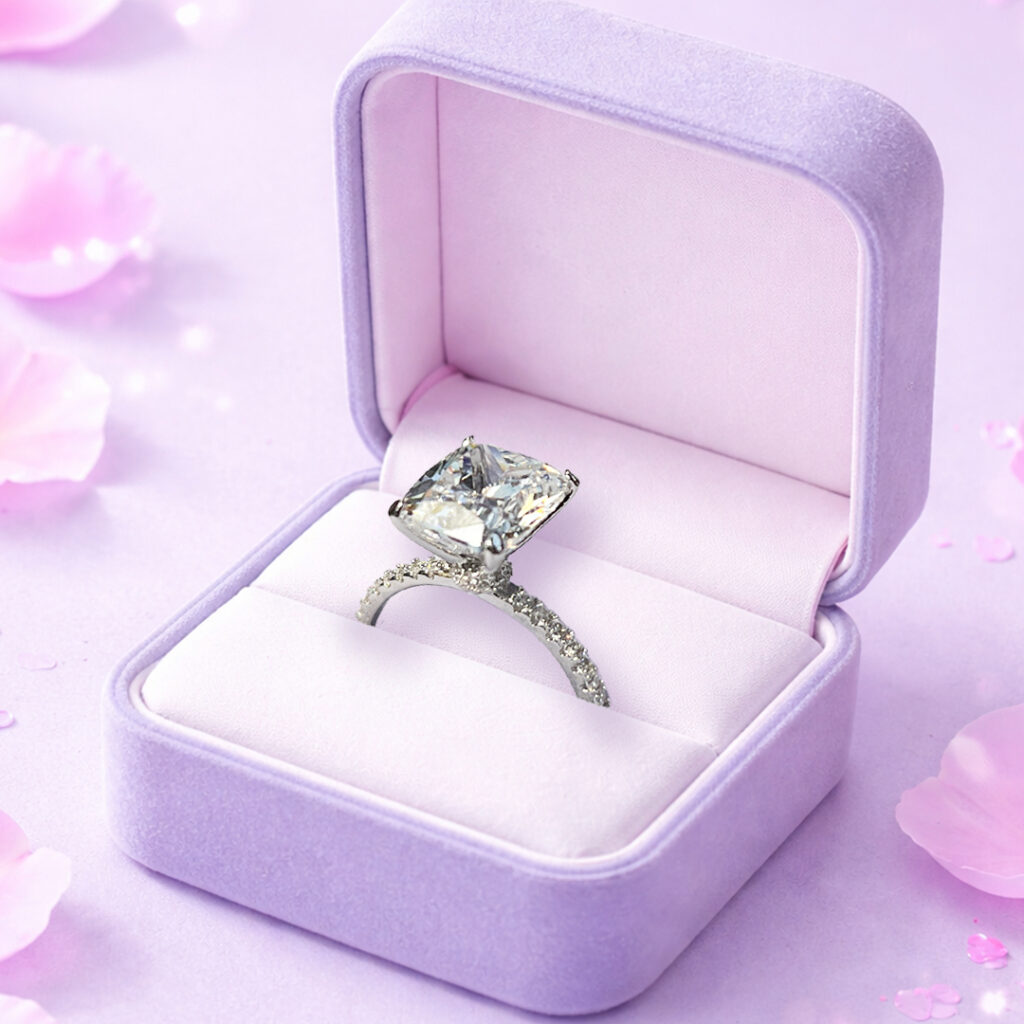 Anillo de Compromiso 4ct Moissanita Corte Cojín Elongado en Oro Blanco 14K 💍✨