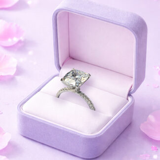 Anillo de Compromiso 4ct Moissanita Corte Cojín Elongado en Oro Blanco 14K 💍✨