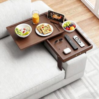Bandeja para Brazo de Sofá con Bambú - Mesa Ajustable con Soporte para Teléfono